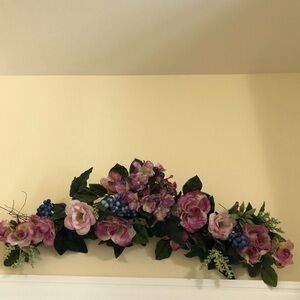 Floral Wall Accent with Pink and Purple Blooms, 24” length Smoke/Pet Free Home